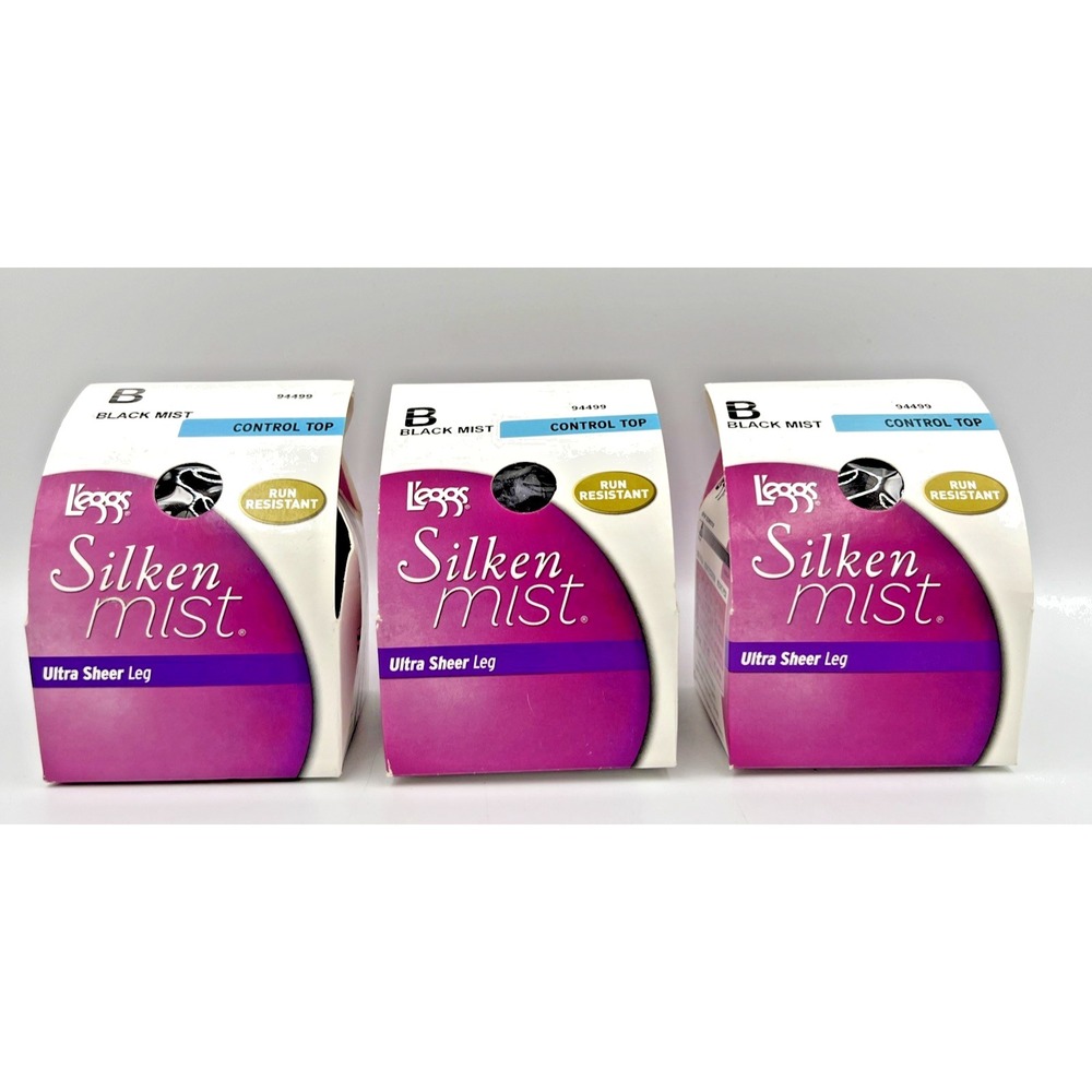 3 Legg's Silken Mist Control Top Ultra Sheer Leg Size B Black Mist Pantyhose